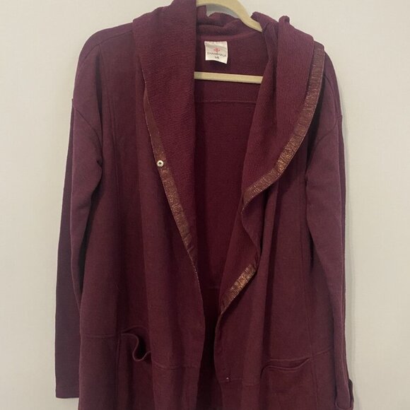 Shambhala Women's Burgundy Spacedye Asymmetrical Wrap Cowl Cardigan Size Large - Picture 4 of 7